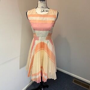 MAX&Co Silk Blend Striped Pleated Fit & Flare Dress Pink Orange Size 2 Italy